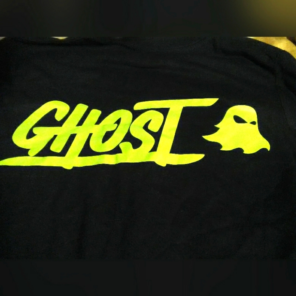 BNWOT GRAPHIC T-SHIRT GHOSTS NEON YELLOW & BLACK SZ. SM LONG SLEEVE BY GHOST
